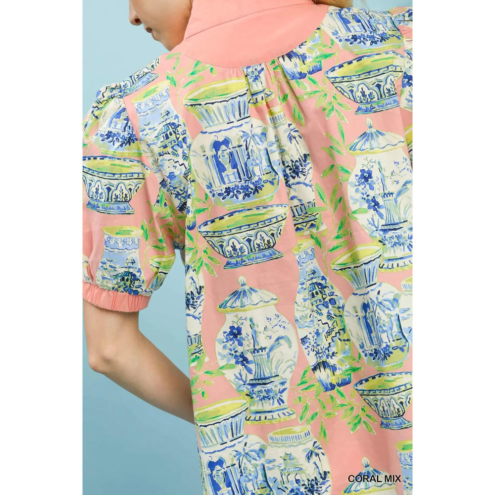 Umgee Abstract Print V-Neck Top - Picture 4 of 5